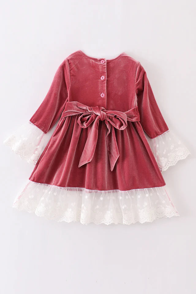 Abby & Evie Girl's Premium Dusty Pink Velvet Lace Dress