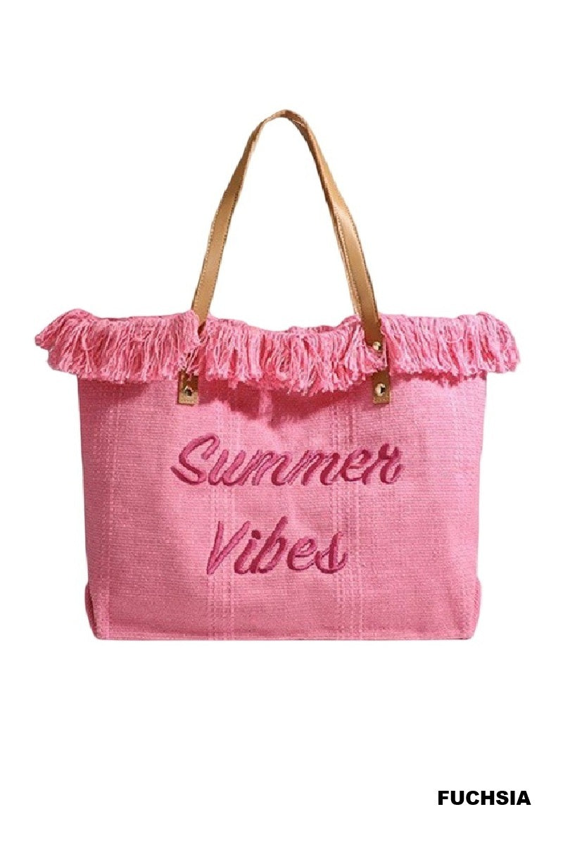 Zenana Summer Vibes Fringe Canvas Tote Bag - Fuchsia