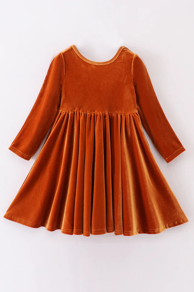 Abby & Evie Girl's Premium Gold Velvet Twirl Dress- Size 10