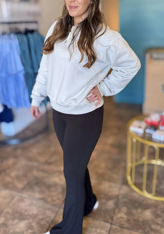Zenana Women's Fleece Half Zip Sweatshirt - Bone Zenana
