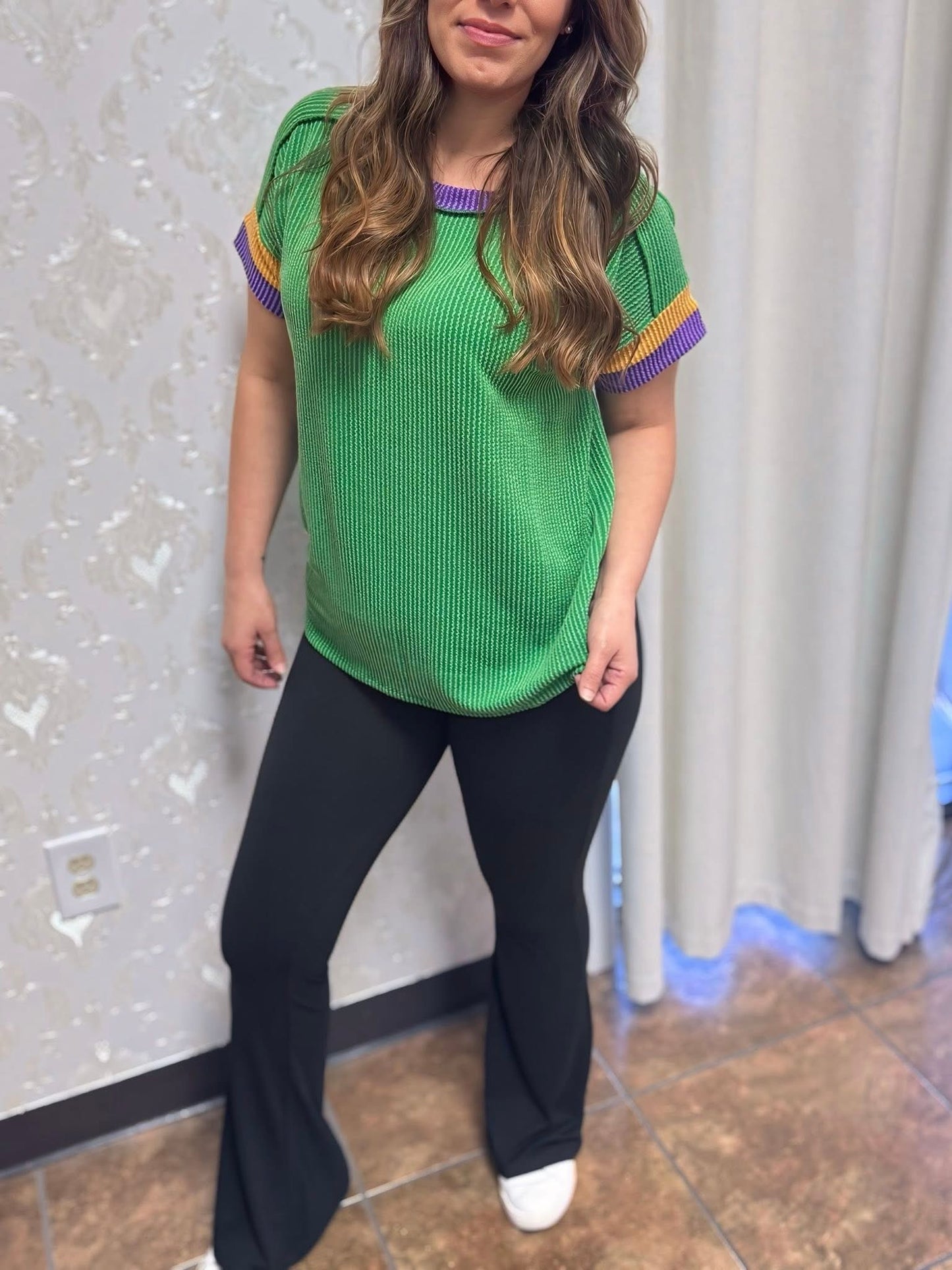 Zenana Women's Mardi Gras Rib Top - Green