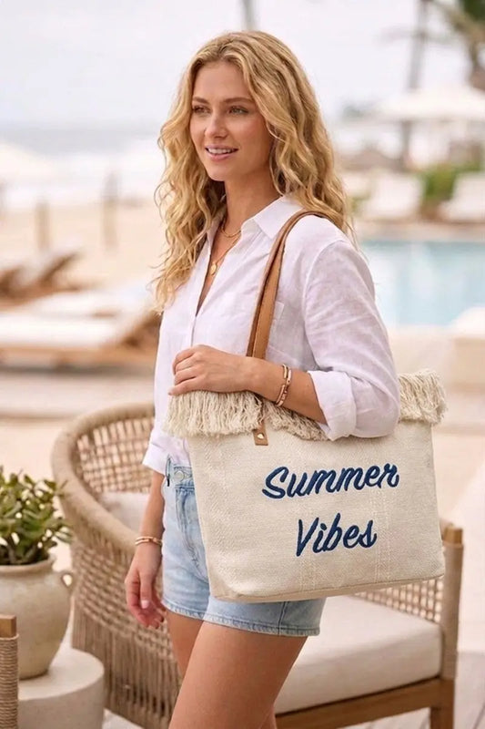 Zenana Summer Vibes Fringe Canvas Tote Bag - Fuchsia Zenana