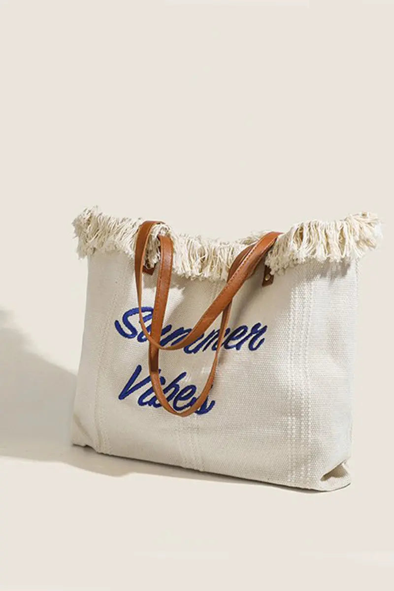 Zenana Summer Vibes Fringe Canvas Tote Bag - Fuchsia Zenana