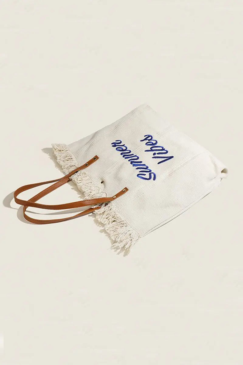Zenana Summer Vibes Fringe Canvas Tote Bag - Fuchsia Zenana