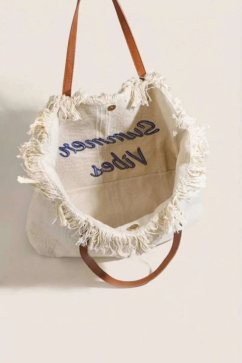 Zenana Summer Vibes Fringe Canvas Tote Bag - Fuchsia Zenana