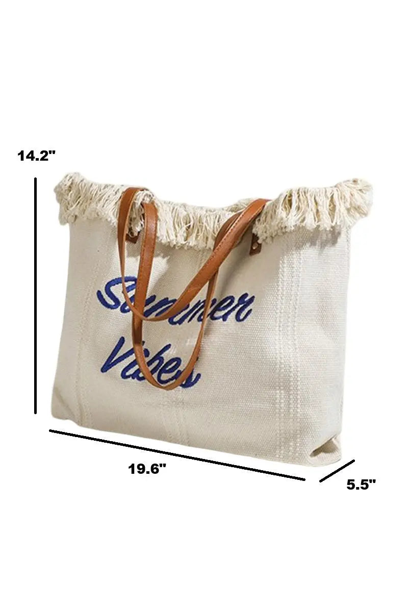 Zenana Summer Vibes Fringe Canvas Tote Bag - Fuchsia Zenana