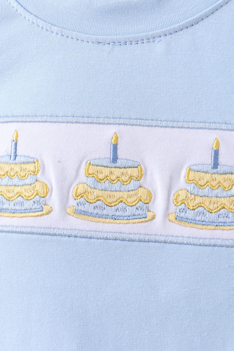 Abby & Evie Blue Birthday Cake Smocked Plaid Boys Shorts Set - 4