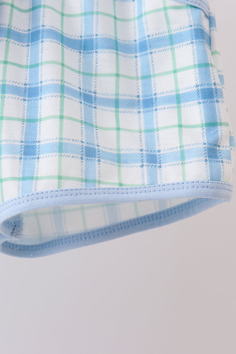 Abby & Evie Blue Birthday Cake Smocked Plaid Boys Shorts Set - 4
