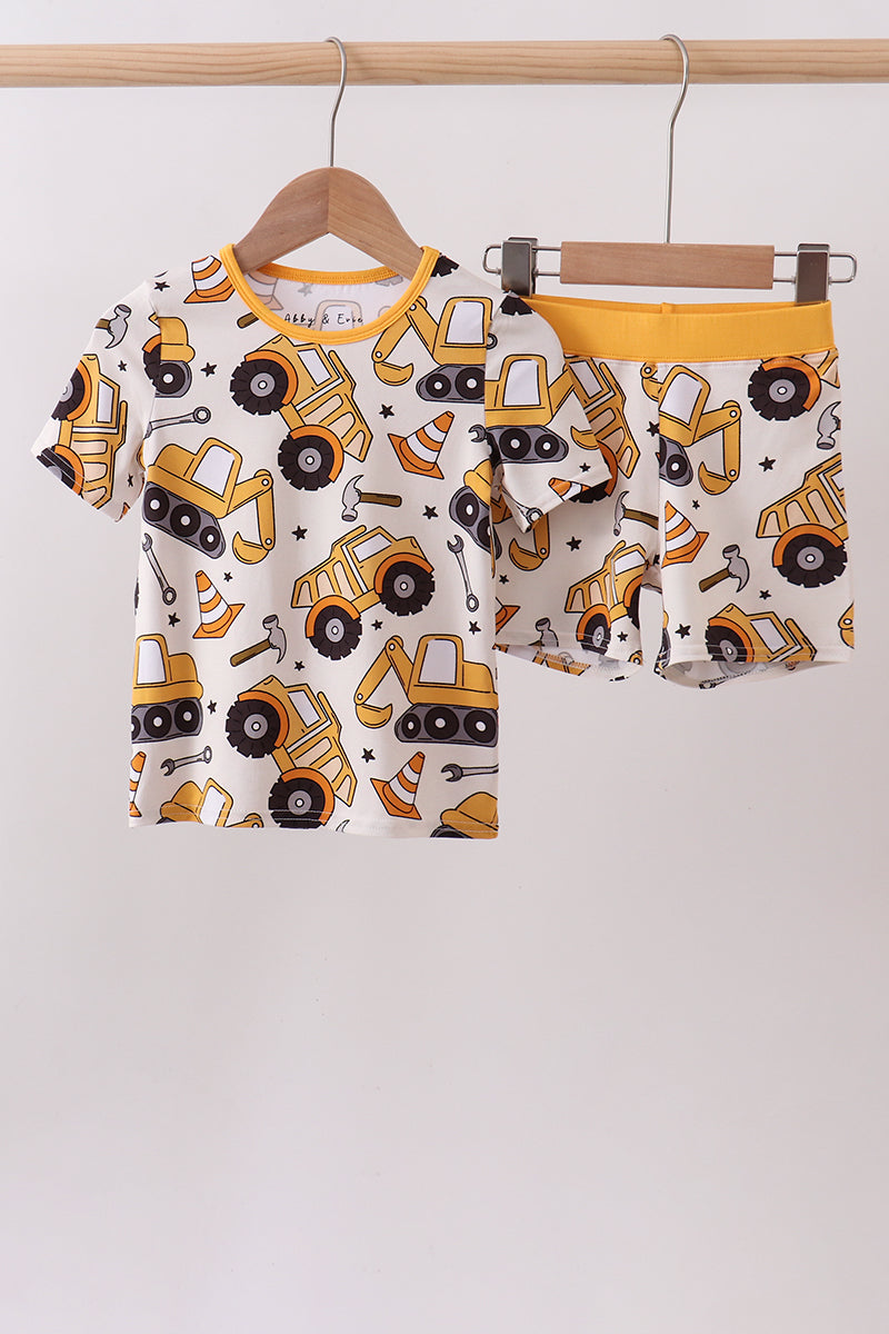 Abby & Evie Mustard Excavator Bamboo 2pc Boys Pajama Set - 4