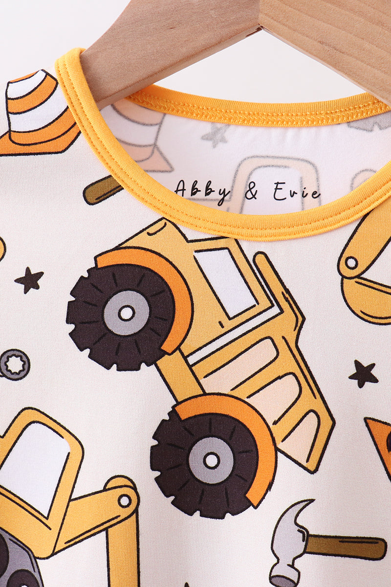 Abby & Evie Mustard Excavator Bamboo 2pc Boys Pajama Set - 4