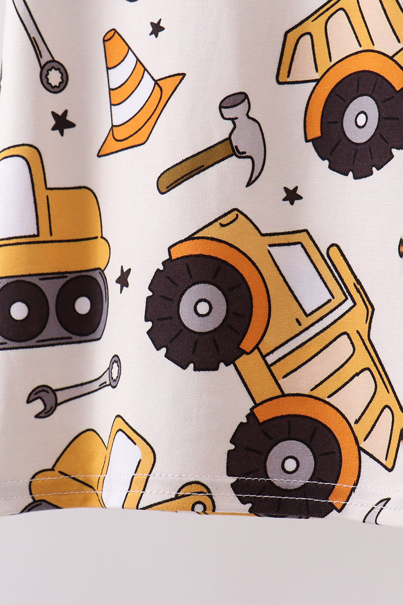 Abby & Evie Mustard Excavator Bamboo 2pc Boys Pajama Set - 4
