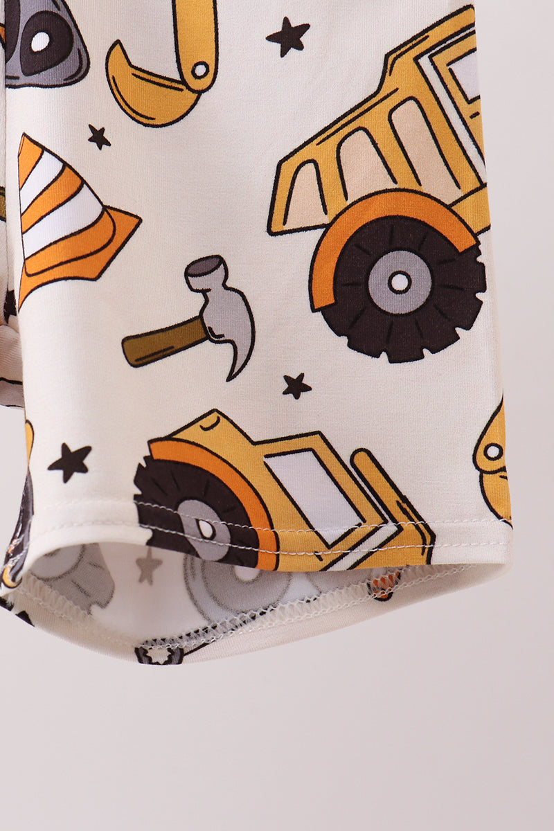 Abby & Evie Mustard Excavator Bamboo 2pc Boys Pajama Set - 4