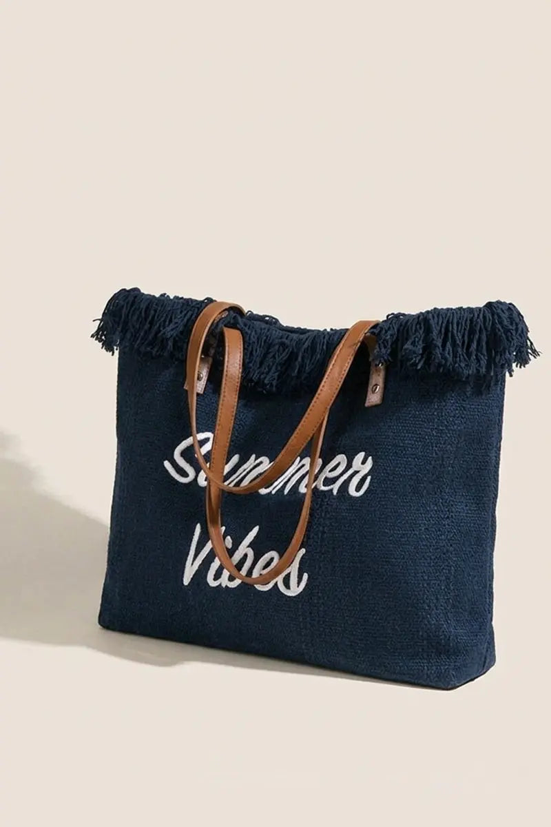 Zenana Summer Vibes Fringe Canvas Tote Bag - Fuchsia Zenana