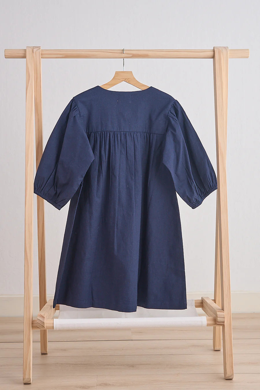 Petal & Pine Girl's Navy Floral Embroidery Linen Girl Dress - Size 5
