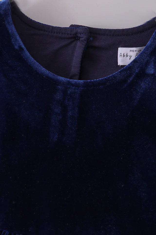 Abby & Evie Girl's Premium Navy Velvet Lace Dress- Toddler - Size 6, 8