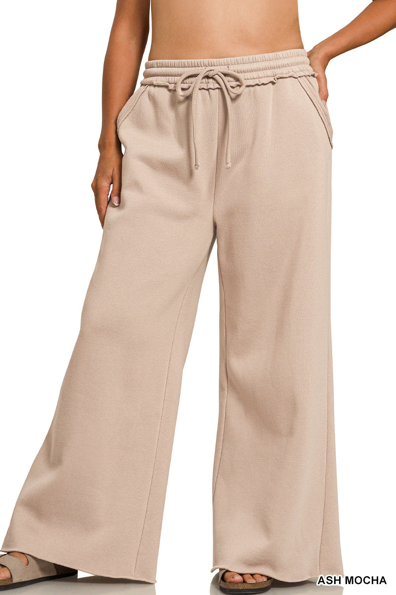 Zenana Women's Plus Fleece Exposed Seam Wide Leg Sweatpants - Ash Mocha