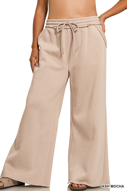 Zenana Women's Plus Fleece Exposed Seam Wide Leg Sweatpants - Ash Mocha