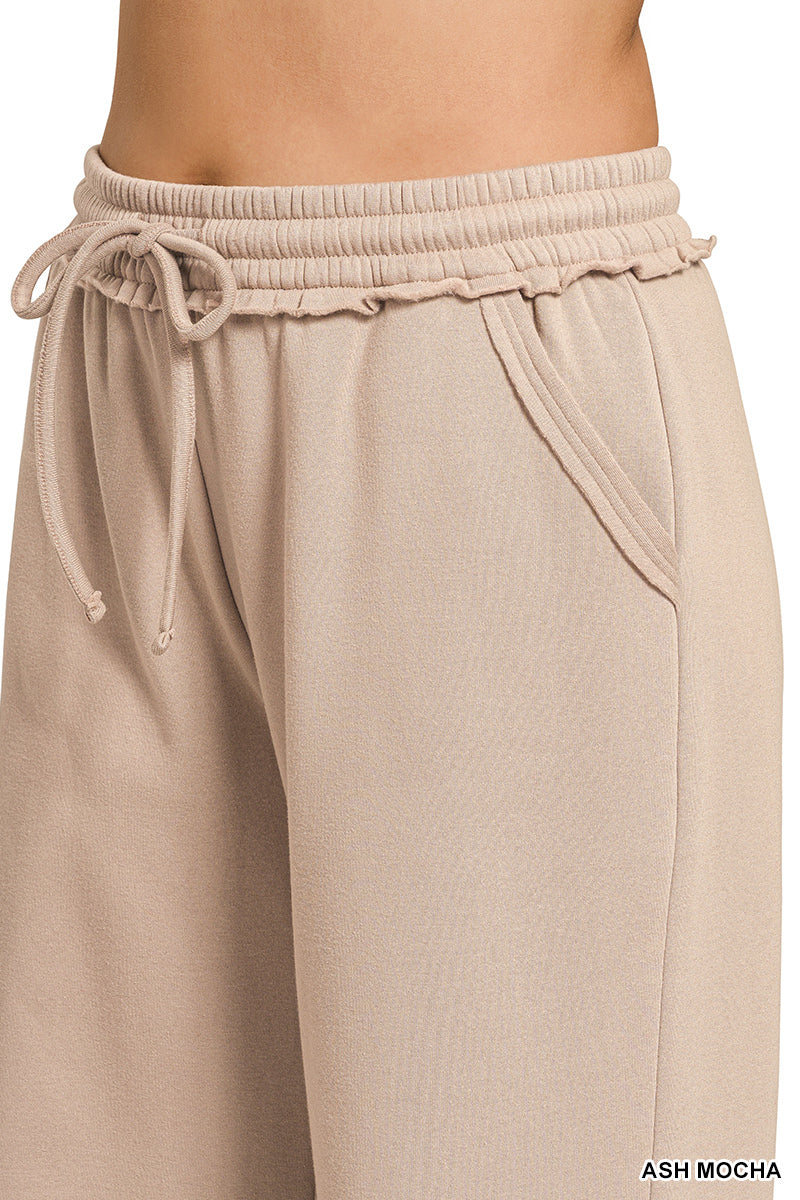 Zenana Women's Plus Fleece Exposed Seam Wide Leg Sweatpants - Ash Mocha