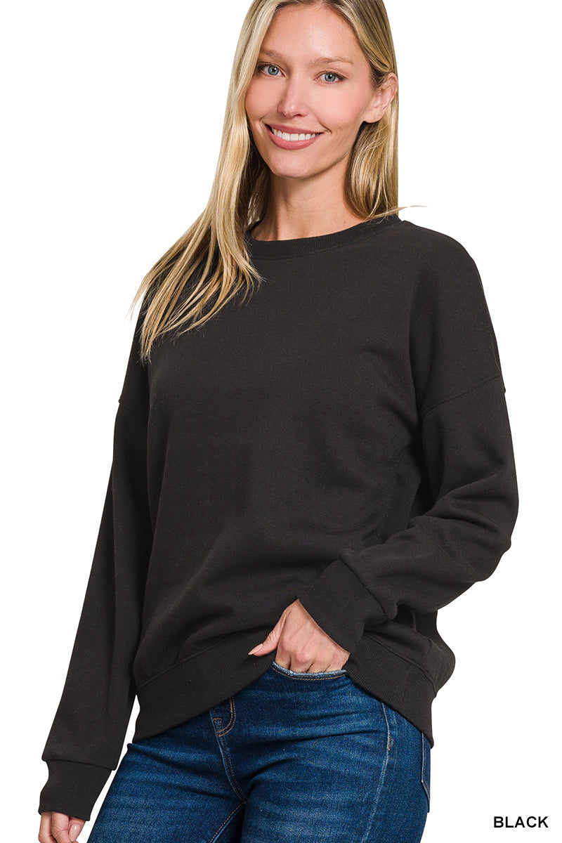 Zenana Women's Fleece Drop Shoulder Sweatshirt - Black