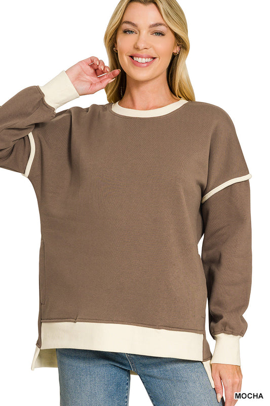 Zenana Women's Fleece Contrast Sweatshirts - Mocha Zenana
