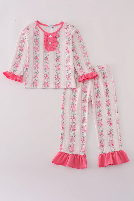 Abby & Evie Girl's Pink Floral Print Pants Set