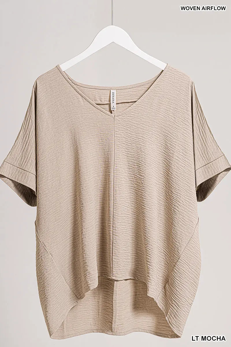 Woven Airflow V-Neck Dolman Short Sleeve Top