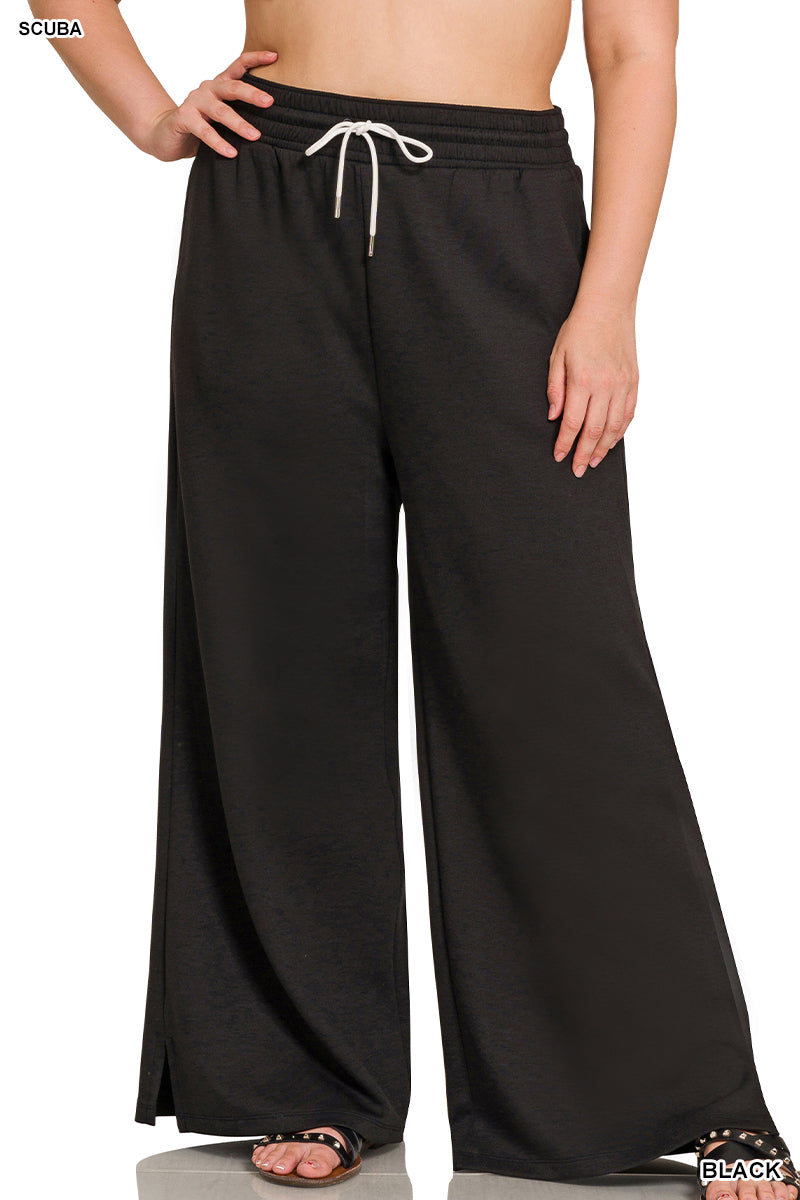 Zenana Plus Scuba Drawstring Pants - Black