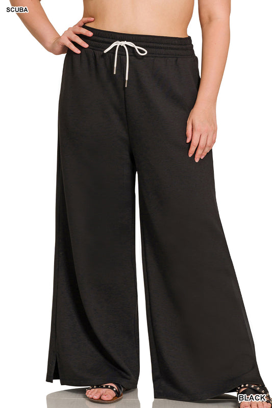Zenana Women's Plus Scuba Drawstring Pants - Black