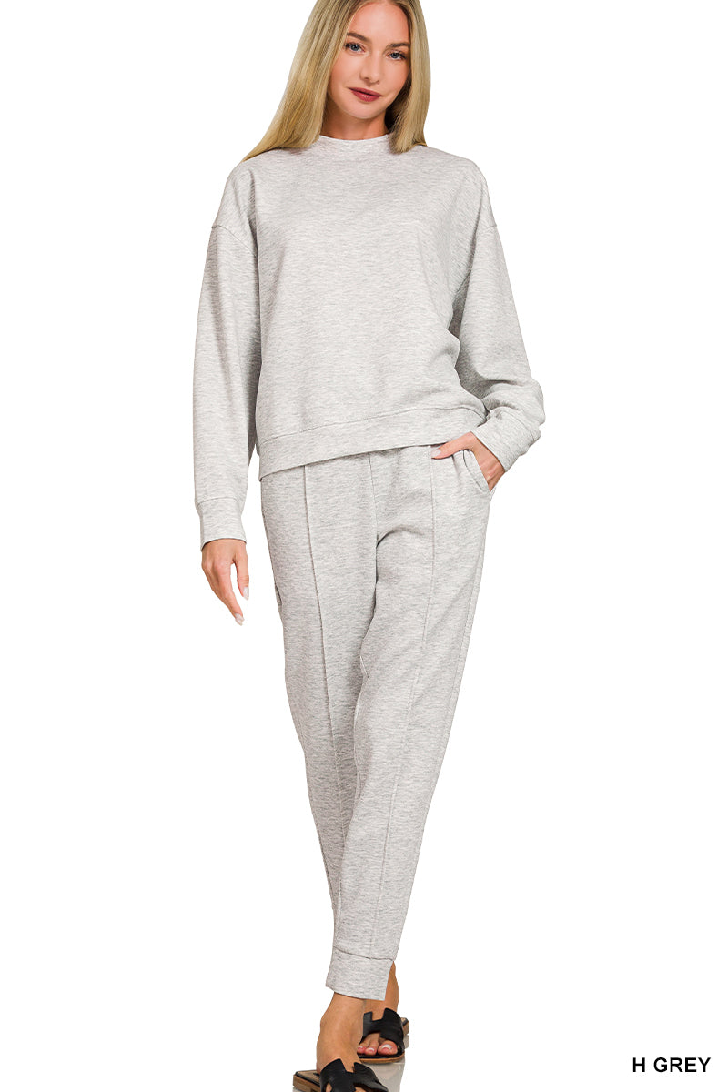 Zenana Women's Scuba Mock Neck Pullover & Joggers Set - Heather Grey