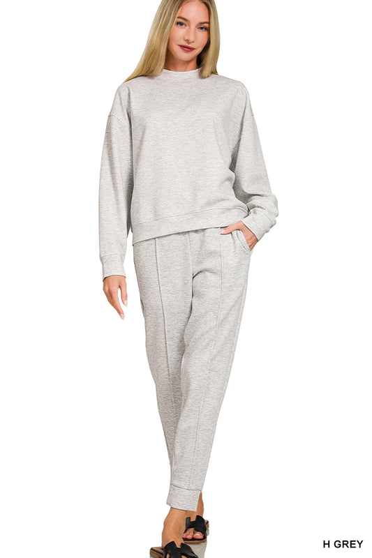 Zenana Women's Scuba Mock Neck Pullover & Joggers Set - Heather Grey