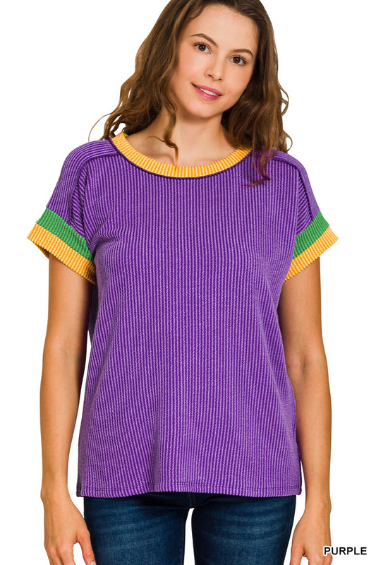 Mardi Gras Rib Contrast Top