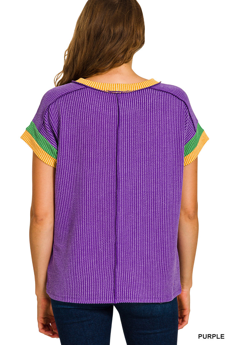 Mardi Gras Rib Contrast Top