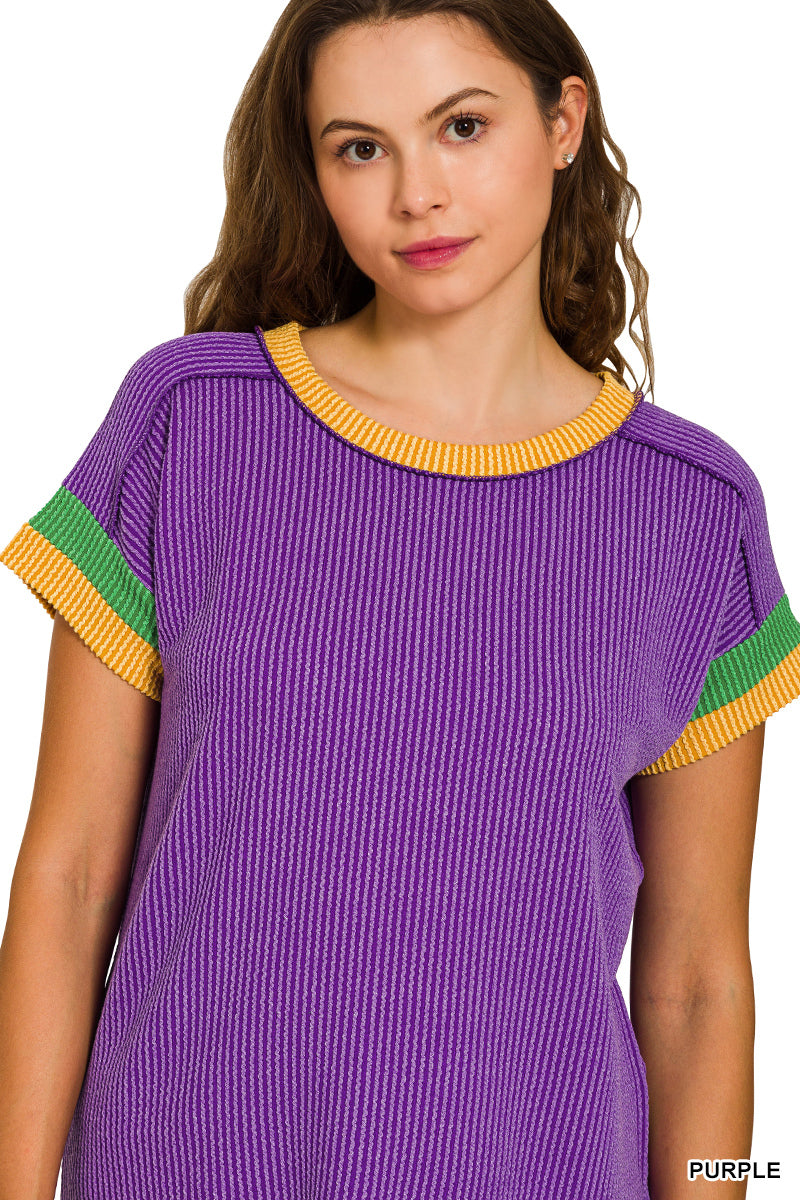 Mardi Gras Rib Contrast Top