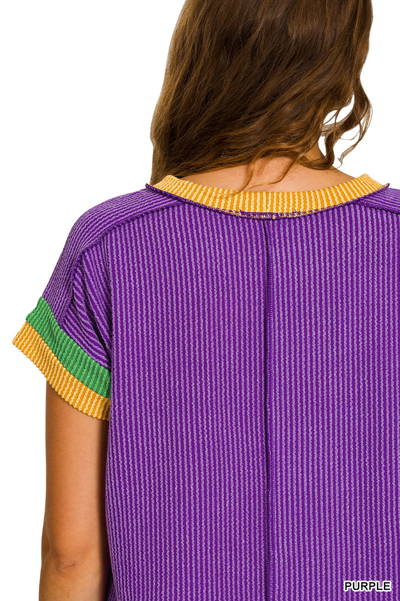 Mardi Gras Rib Contrast Top
