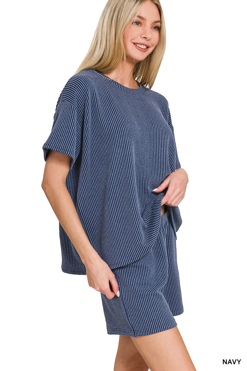 Corded Rib Short Sleeve Lounge Set