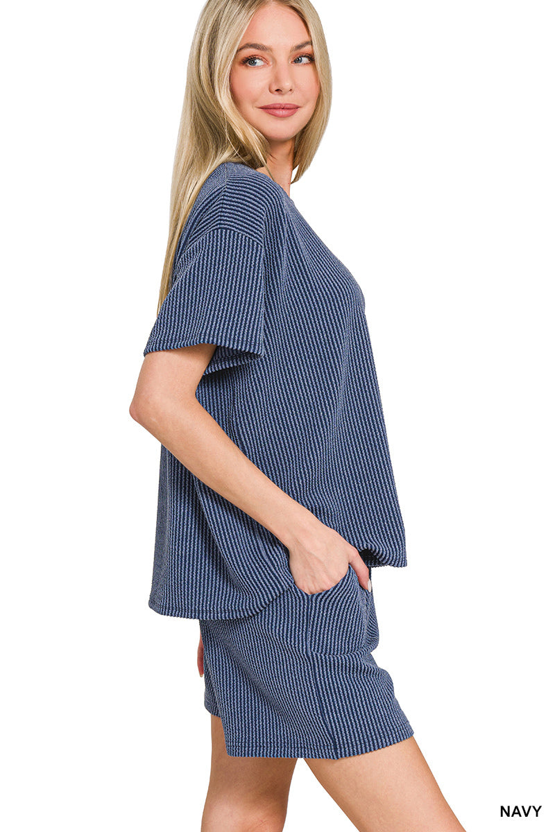 Corded Rib Short Sleeve Lounge Set