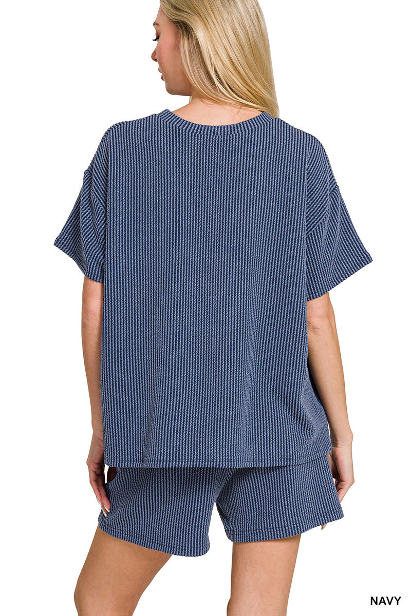 Corded Rib Short Sleeve Lounge Set