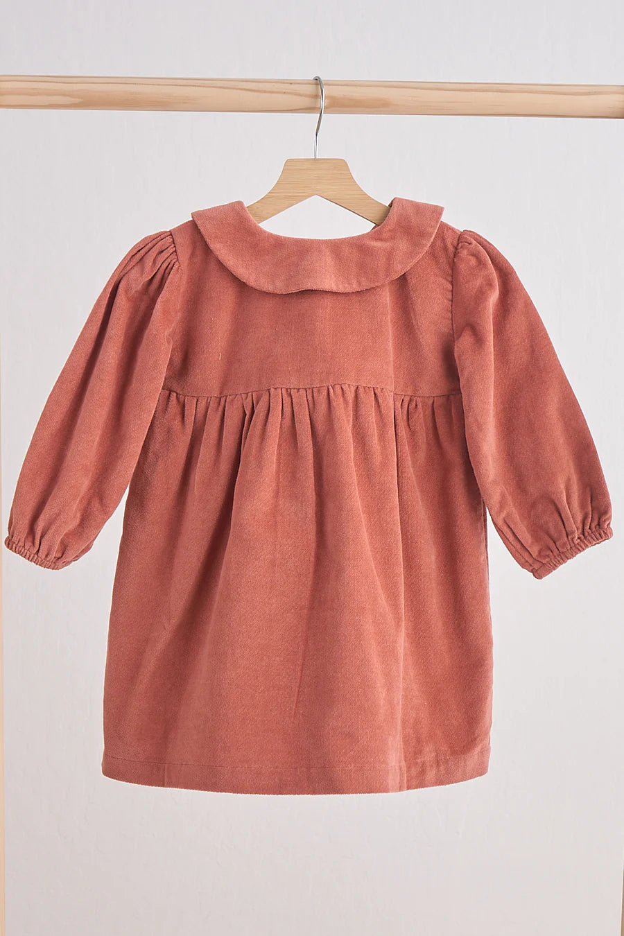 Petal & Pine Girl's Rust Floral Embroidery Velveteen Girl Dress - Size 7