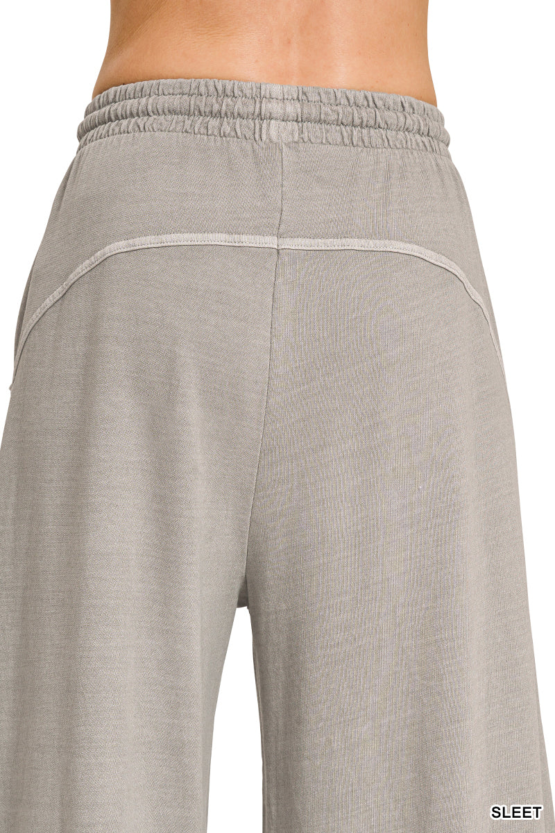 Zenana Women's French Terry Pigment Dye & Enzyme Washed Pants - Sleet