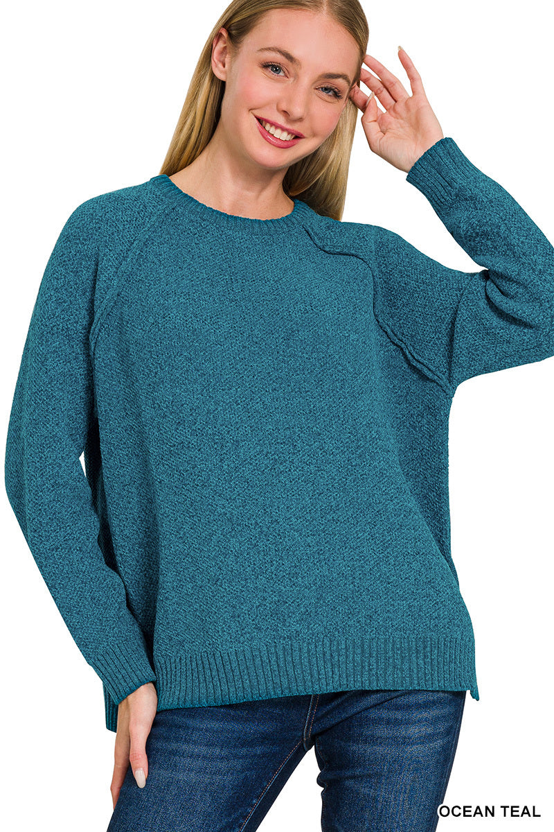 Zenana Women's Chenille Raglan Sweater - Ocean Teal