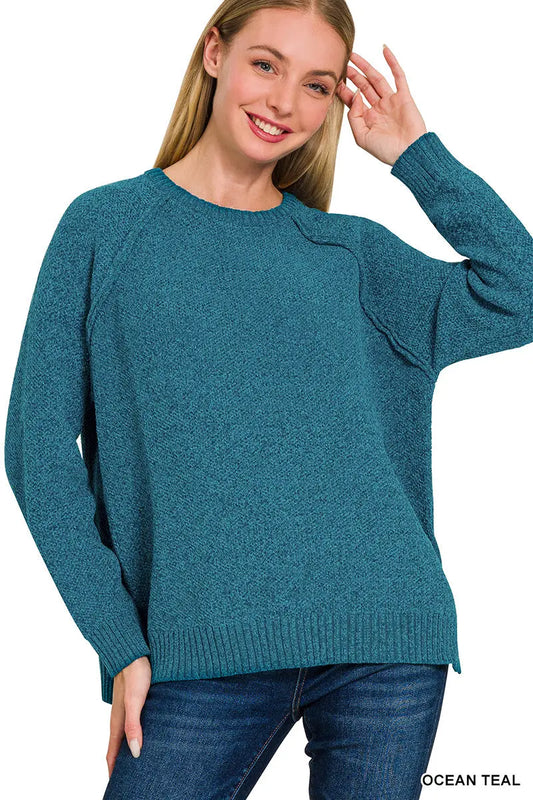 Zenana Women's Chenille Raglan Sweater - Ocean Teal Zenana