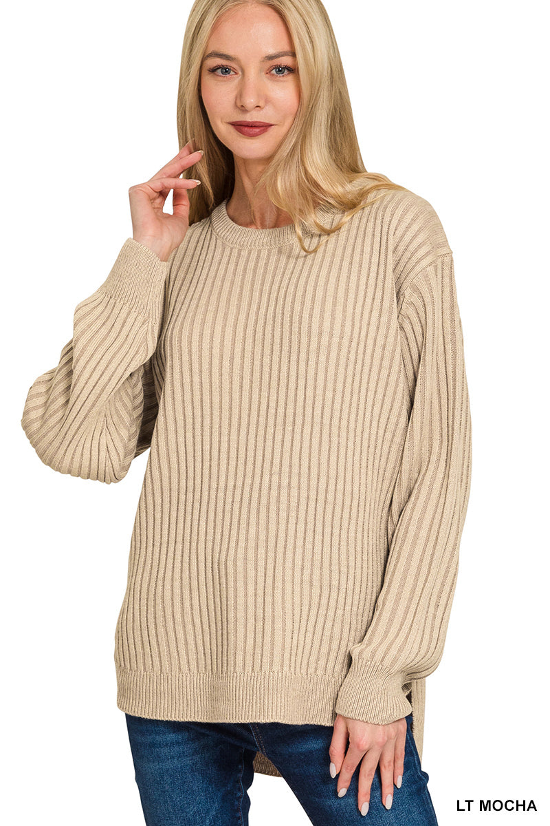 Zenana Women's Curved Hem Two-Tone Sweater - Light Mocha