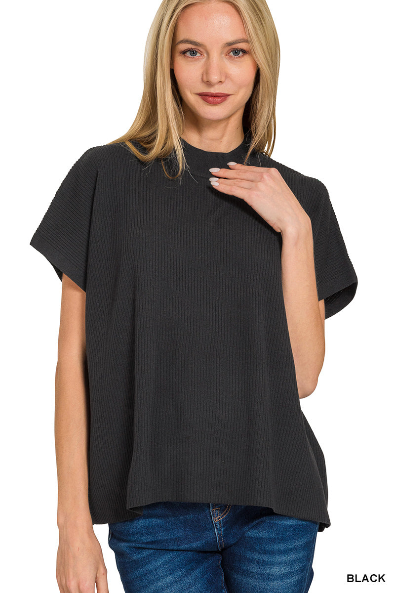 Zenana Women's Viscose Mock Neck Boxy Sweater - Black
