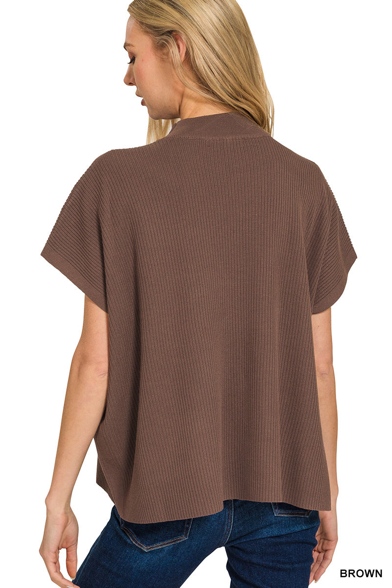 Zenana Women's Viscose Mock Neck Boxy Sweater - Brown