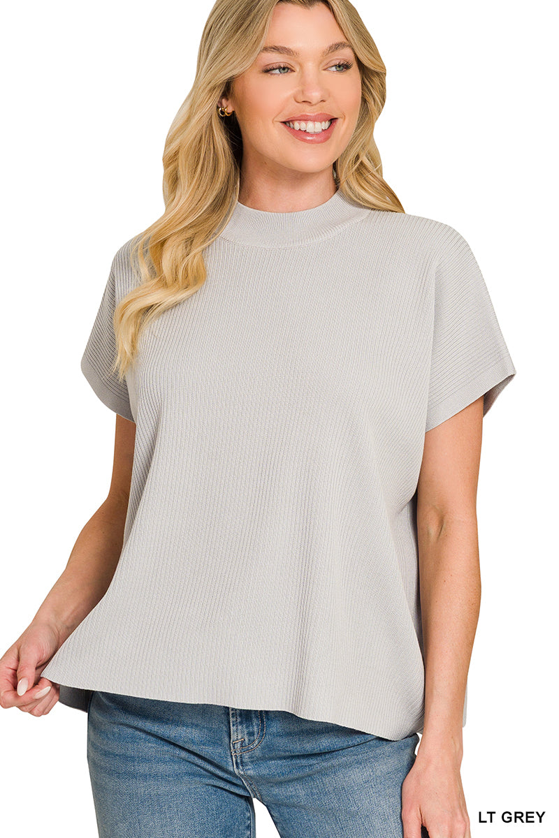 Zenana Women's Viscose Mock Neck Boxy Sweater - Light Gray