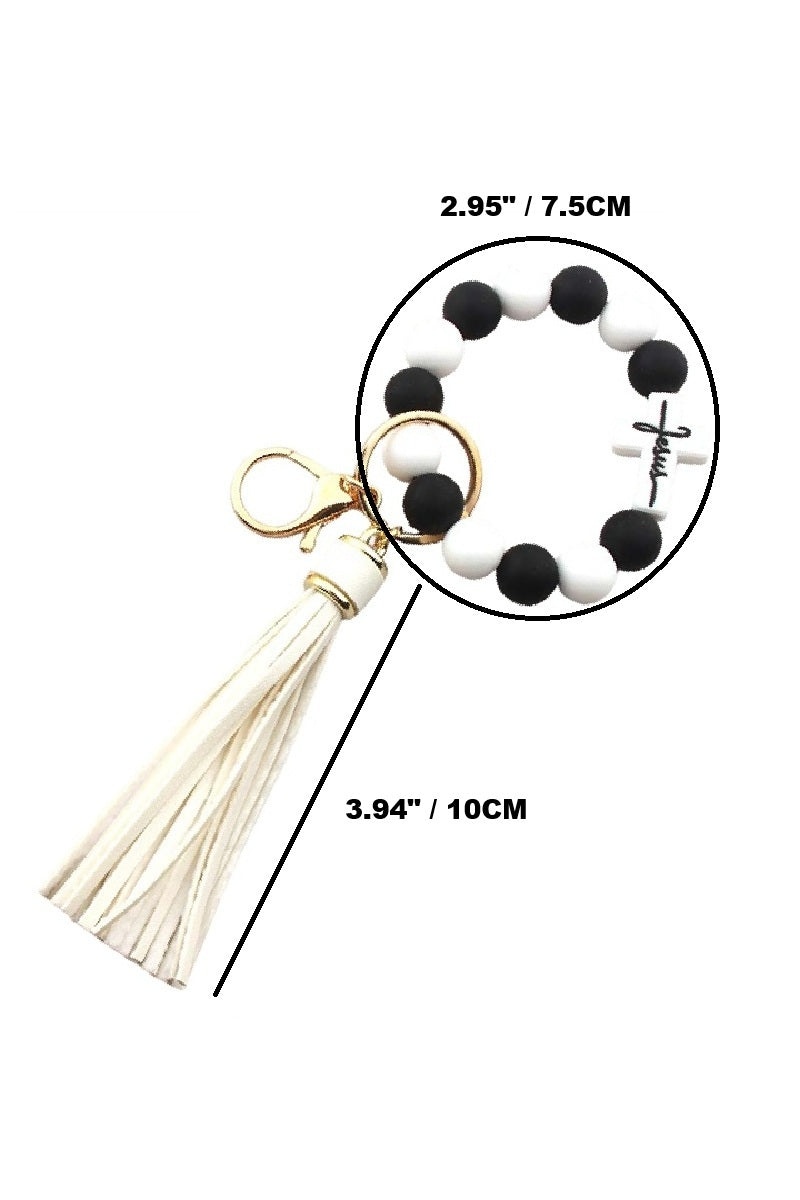 Jesus Cross Silicone Beaded Wristlet Keychain
