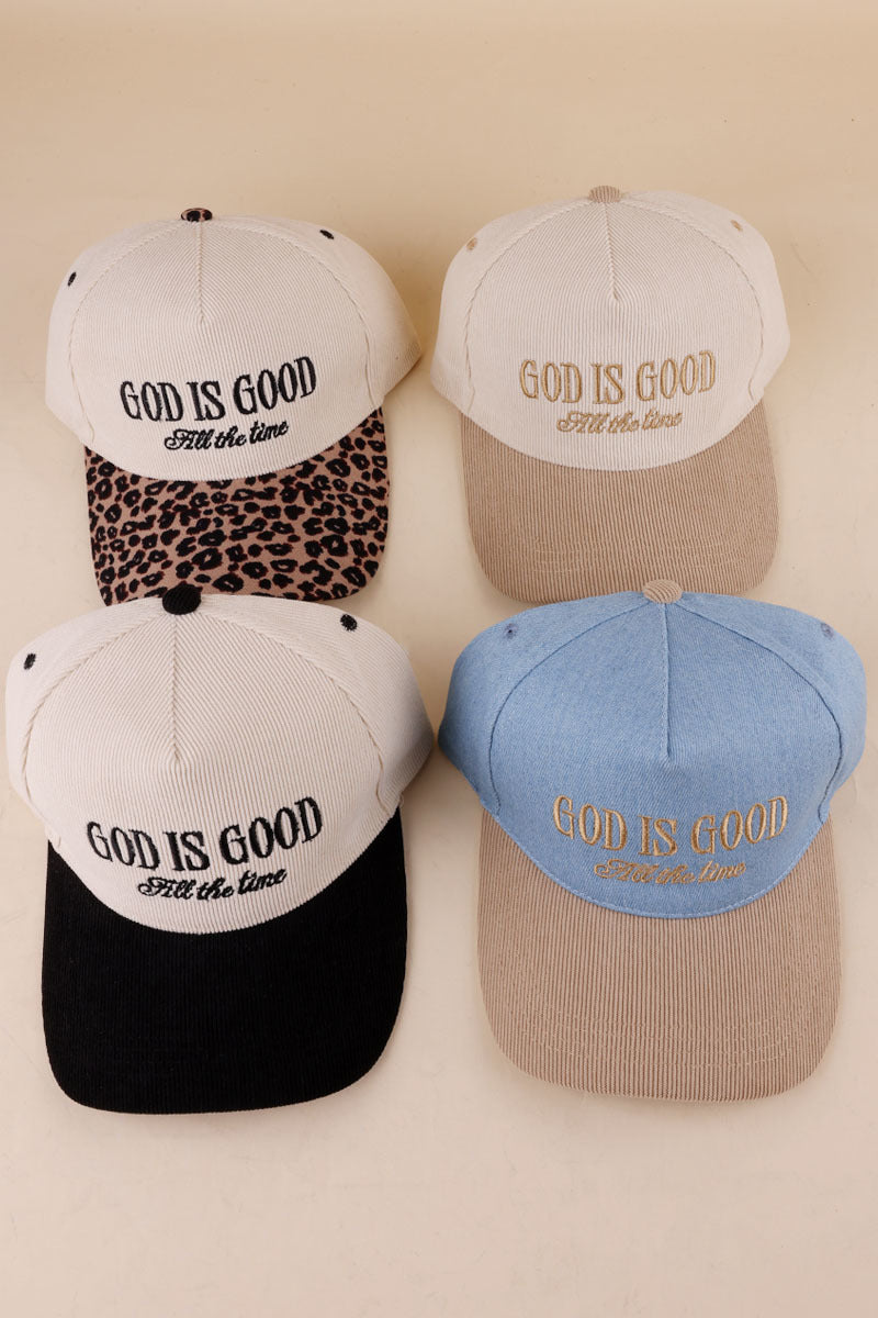 'God Is Good All The Time' Two Tone Corduroy Cap