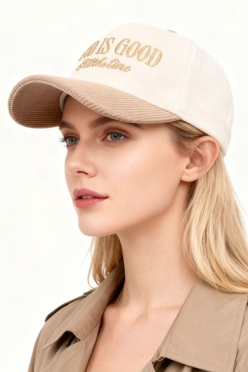 'God Is Good All The Time' Two Tone Corduroy Cap
