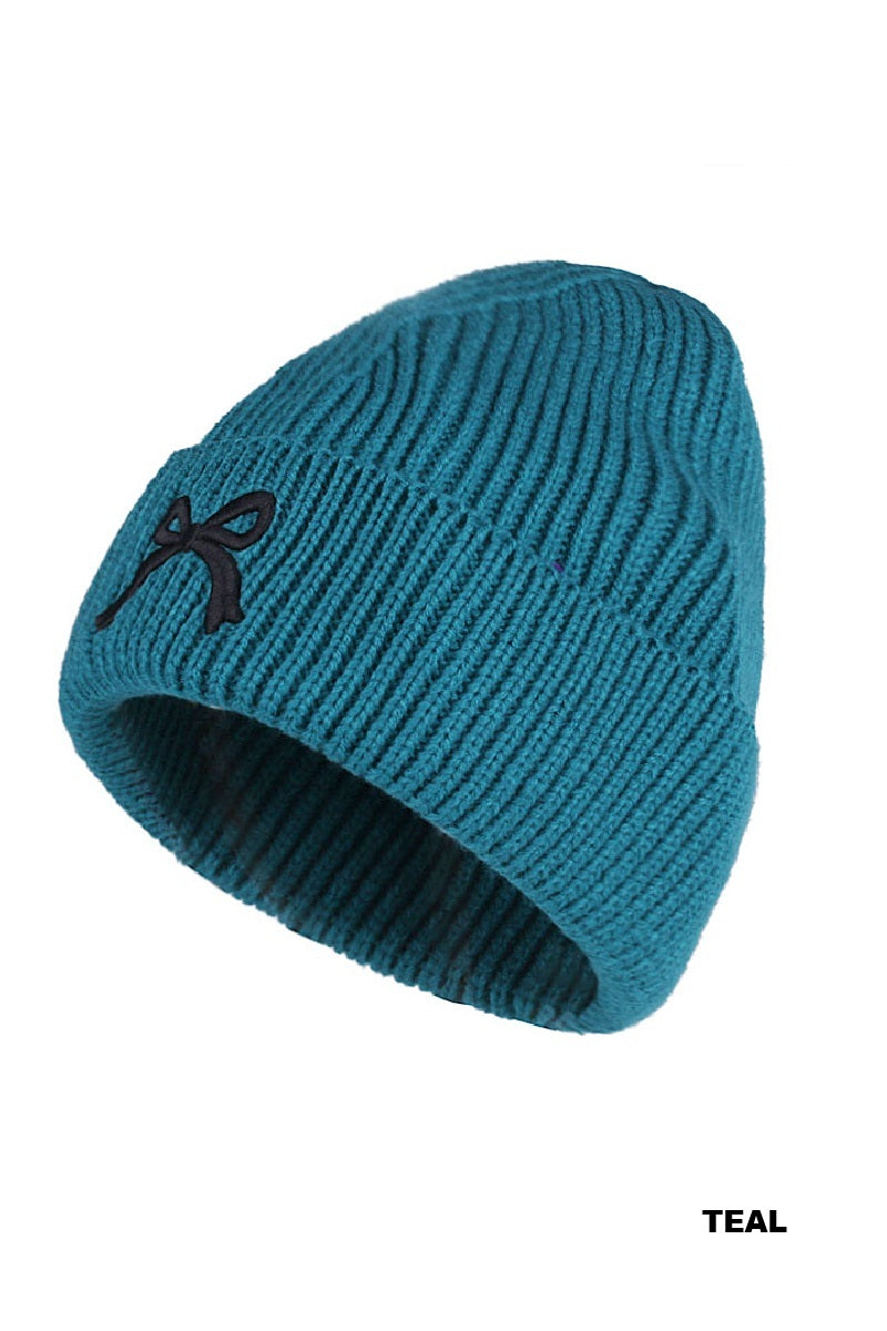 Women's Coquette Bow Embroidered Cuff Beanie