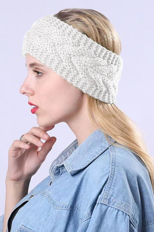 Women's Crochet Cable Knitted Headband Warmer - Bone